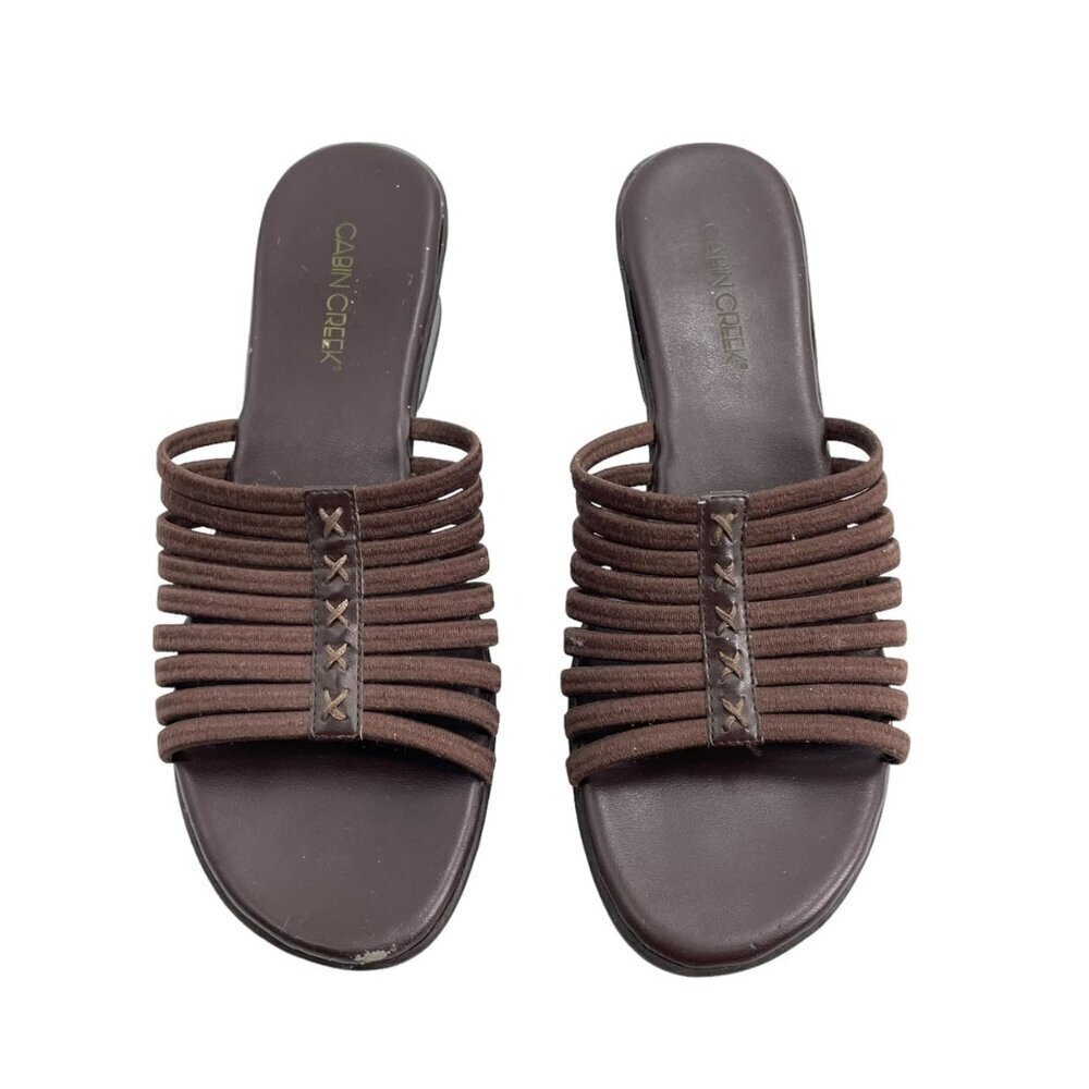 Vintage Y2K Cabin Creek Brown Strappy Wedges Slip On Slides Womens Size 7 Summer - Picture 4 of 10